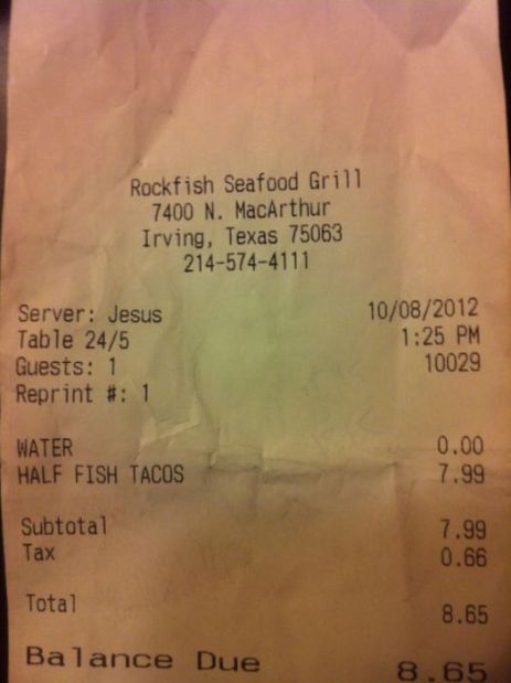 A receipt from a restaurant reminded me of Mark 10:45 where Jesus says, 