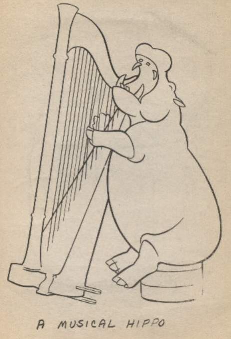 A hippo is playing a harp.
