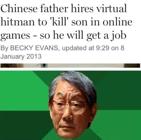 A father hires a virtual hitman to kill his son in video games so that he'll get a job.
